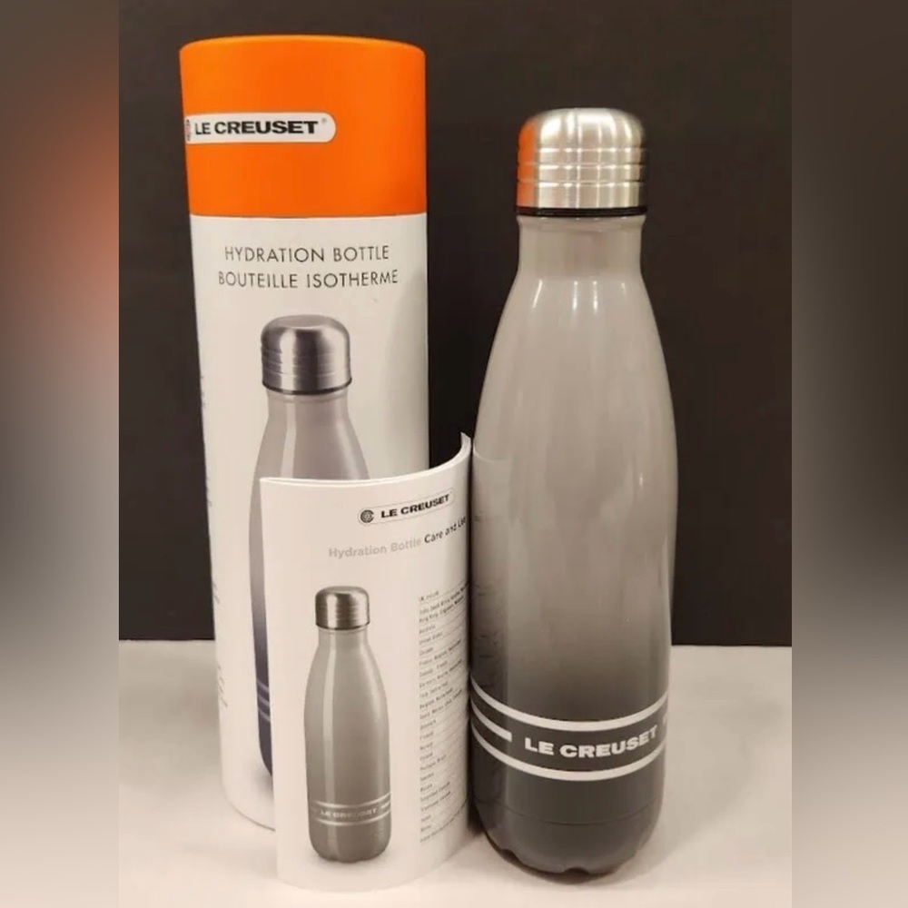 Le Creuset Hydration Bottle OYSTER GRAY 18/8 Stainless Steel 17oz NIB